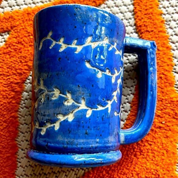 Blue Ceramic Handmade Leaf Mug NEW! - Picture 1 of 3